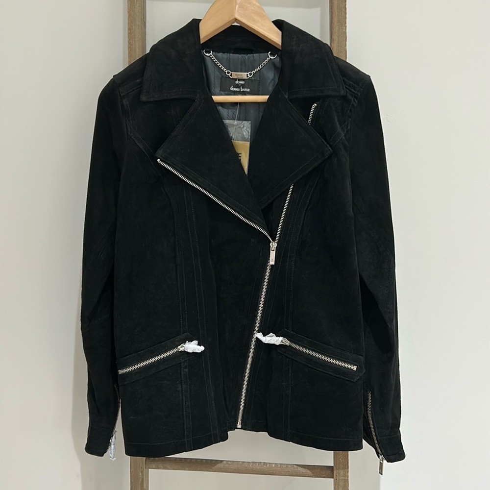 Dennis Basso Suede Black Jacket Washable Leather Full Zip Women’s XS New